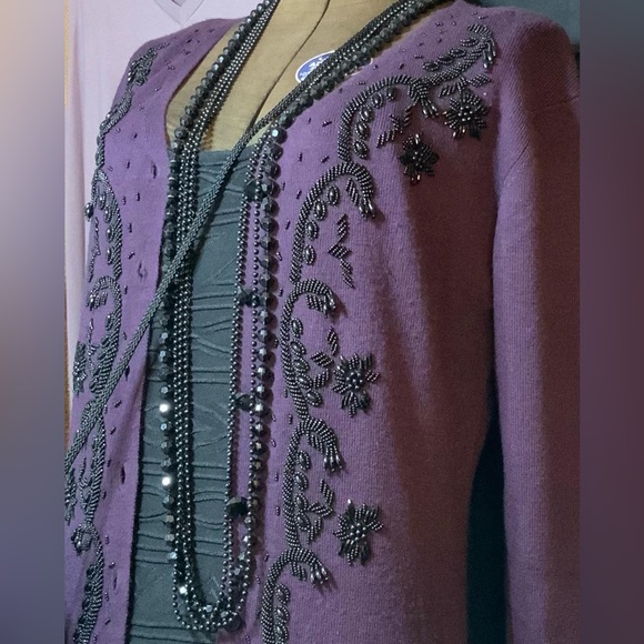 Vintage Carol Little Beaded Royal Purple Sweater Maxi Dress Duster Ladies size M - Picture 9 of 16